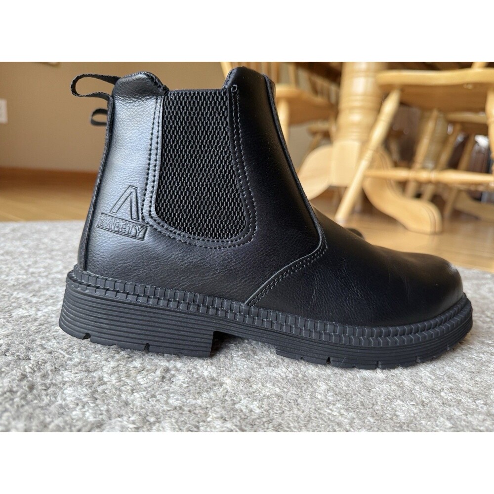 BVP Steel Toe Men's Black Chelsea Ankle Boots Pull-On Elastic Lug Sole - Size 7